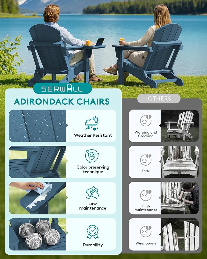 SERWALL Folding Adirondack Chair, Patio Adirondack Chairs with 4 in 1 Cup Holder, Weather Resistant Patio Chair - Photo 8
