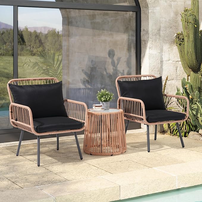 Verano Garden 3 Pieces Patio Bistro Sets, Outdoor Wicker Balcony Furniture Sets - Photo 7