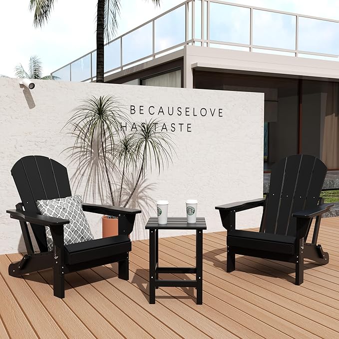 WO WESTIN OUTDOOR HDPE Laguna Outdoor Poly Adirondack Chair with Side Table, Black