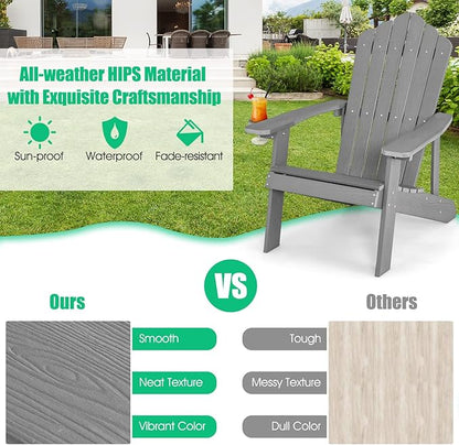 Giantex Outdoor Adirondack Chair - Oversized Patio Chairs w/Hidden Cup Holder, Realistic Wood Grain, 380 LBS Weight Capacity, Weather Resistant Firepit Chairs for Backyard, Garden (4, Light Grey)