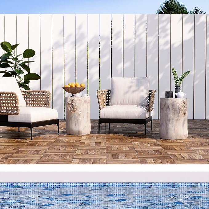 HOMPUS Concrete Outdoor Side Table Tree Stump Modern Round Coffee Table Accent Table Plant Stand Faux Wood End Table Garden Stool for Patio,Home Decor, Living Room(White)