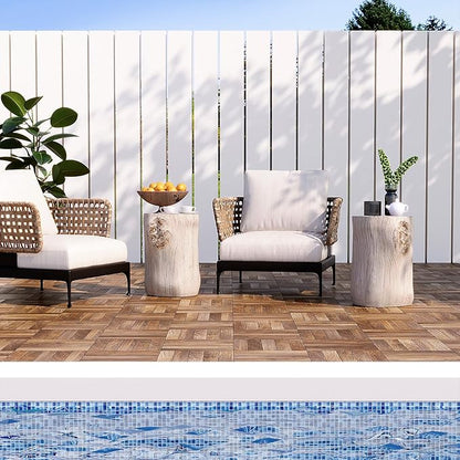 HOMPUS Concrete Outdoor Side Table Tree Stump Modern Round Coffee Table Accent Table Plant Stand Faux Wood End Table Garden Stool for Patio,Home Decor, Living Room(White)