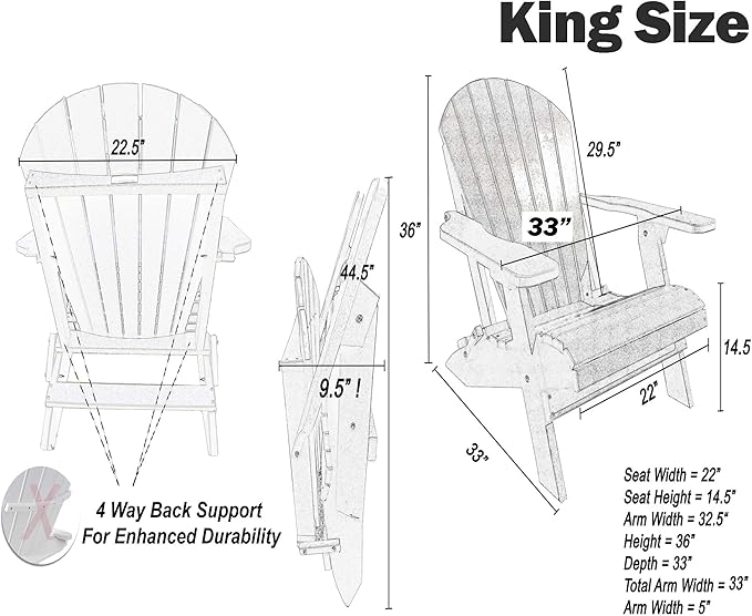 DuraWeather Poly® Classic King Size Folding Adirondack Chair (Birchwood Taupe)