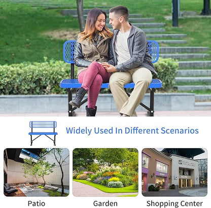 48" Metal Park Benches for Outside - Blue Outdoor Benches Heavy Duty Garden Weatherproof Bench with Backrest, Buddy Bench for Schools,Commercial Benches for Shopping Mall, Store, Yard, Patio