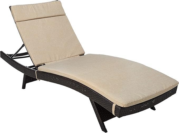 Christopher Knight Home Salem Outdoor Wicker Adjustable Chaise Lounge with Cushions, Multibrown And Textured Beige