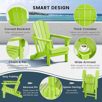 WO WESTIN OUTDOOR HDPE Laguna Outdoor Folding Poly Adirondack Chair (Set of 8),Lime