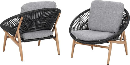 Merax Outdoor Wicker Papasan Chair Set of 2, Rattan Patio Papasan Egg Lounge Chair with Cozy Cushion, Low Seat Round Chair for Backyard Balcony Garden Poolside, All-Weather, Easy Assembly, Grey