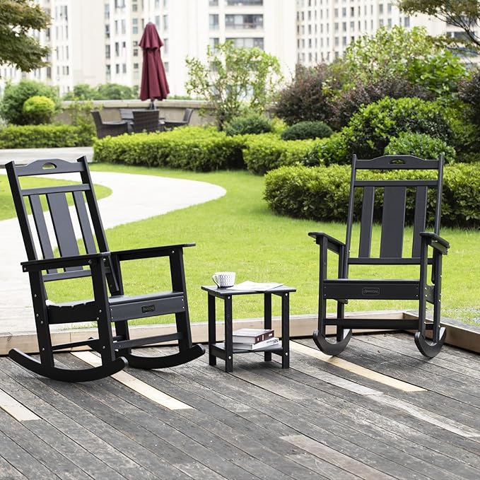 nalone Outdoor Rocking Chairs Set of 2, HDPE All Weather Resistant Rocking Chair for Porch, Oversized Patio Rocker Chair for Adult, Outdoor Rockers for Garden Lawn