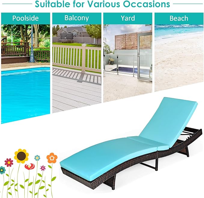 Tangkula Outdoor Folding Chaise Lounger, Rattan Patio Lounge Chair with Removable Thick Cushion, 5 Adjustable Levels - Photo 9