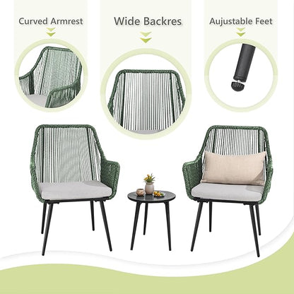 Patio Dining Chairs, Outdoor Dining Chairs with Armrest and Cushion Set of 6, Woven Twisted Wicker Rattan Chair, Modern Indoor Outdoor Seating for Garden, Lawn, Backyard, Green