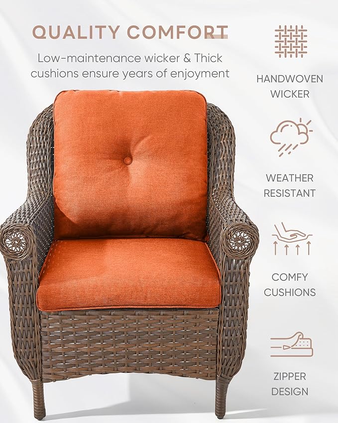 3 Piece Patio Brown Wicker Chairs with Side Table - Outdoor High Back Heavy Duty All-Weather Lawn Dining Rattan Chair - Photo 5