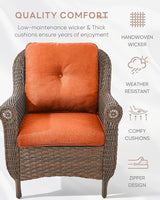 3 Piece Patio Brown Wicker Chairs with Side Table - Outdoor High Back Heavy Duty All-Weather Lawn Dining Rattan Chair - Photo 5