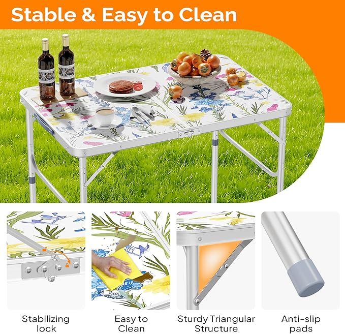 VINGLI 3FT Small Folding Camping Table Adjustable Height Aluminum Folding Table for Picnic Party BBQ - Photo 3