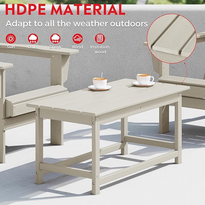 Costaelm 4-Piece Set Outdoor/Patio Poly Adirondack Chairs with a Coffee and a Side Table (2 Seater), Sand - Photo 5
