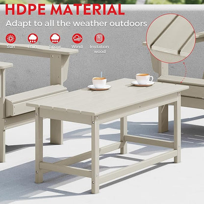 Costaelm 4-Piece Set Outdoor/Patio Poly Adirondack Chairs with a Coffee and a Side Table (2 Seater), Sand