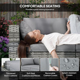 Outsunny 3 Seater Wicker Sofa with Side Tray Tables, Rattan Outdoor Patio Sofa with 6" Thick Back Cushions - Photo 6