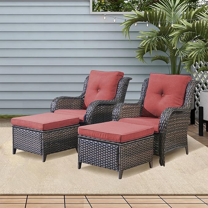 Rilyson Outdoor Patio Furniture Chairs Set - 4 Piece Wicker Rattan Patio Sectional Conversation Sets with 2 Chairs and - Photo 2