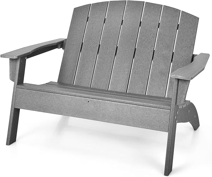 Giantex Adirondack Chair Outdoor Loveseat, High Density Polyethylene HDPE Material Adirondack Chairs Set of 2 People, Patio Adirondack Bench for Porch, Garden, Backyard Fire Pit Chair (1, Gray)