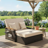 Tangkula Patio Rattan Daybed with 4-Level Adjustable Backrest, Outdoor Wicker Loveseat with Acacia Wood Armrest - Photo 2