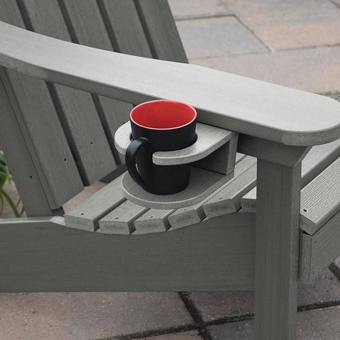 highwood Classic Wesport Adirondack Chair with Ottoman and Cup Holder, Coastal Teak