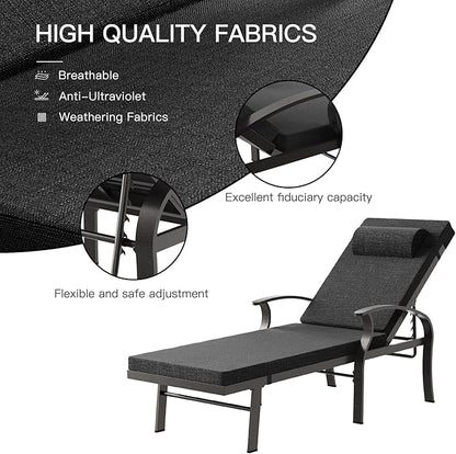 Patio Lounge Chairs Set of 3,Outdoor Lounge Chairs with 5 Adjustable Positions Backerst,Armrest Lounge Chair for Beach,Yard,Balcony,Poolside,Black