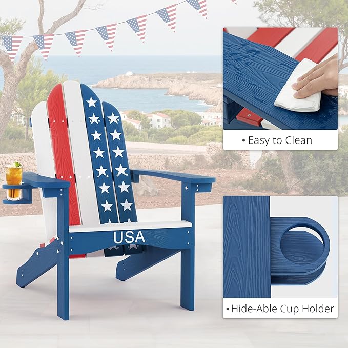LUE BONA HDPS Adirondack Chairs Set of 2, Fire Pit Outdoor Chair Weather Resistant with Cup Holder - Photo 6