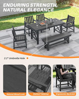 HDPE Outdoor Dining Set of 6, Patio Dining Table Set with 4 Chairs and 1 Bench - Photo 8