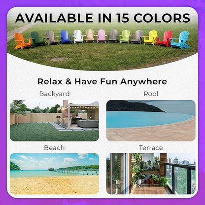 Ecommersify Folding Adirondack Chair with Cup Holder - (Bright Purple) - Heavy Duty Recycled Poly Lumber Folding Chair - Amish Crafted Outdoor Furniture - Made in USA