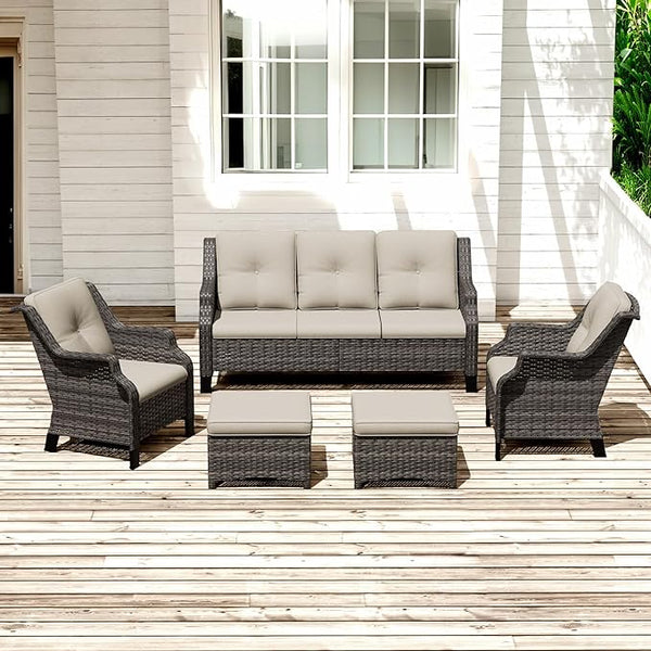 Patio Furniture Set 5 Pieces, Outdoor Wicker Furniture with Coffee Table and Side Table - Photo 1