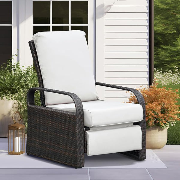 ATR ART TO REAL Outdoor Wicker Recliner Chair with 5.5'' Cushions, Automatic Adjustable Patio Lounge Chairs - Photo 1
