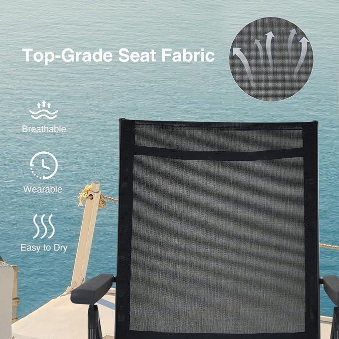 COSTWAY Folding Chaise Lounge, Lightweight & Breathable Fabric, Outdoor Tanning Recliner Chair for Deck, Beach (Black) - Photo 6