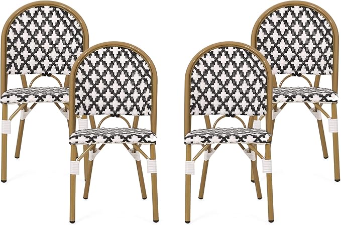 Christopher Knight Home Anastasia Outdoor French Bistro Chair (Set of 4), Black + White + Bamboo Print Finish - Photo 1