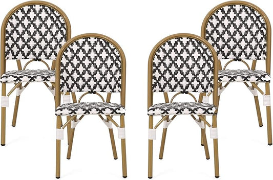 Christopher Knight Home Anastasia Outdoor French Bistro Chair (Set of 4), Black + White + Bamboo Print Finish