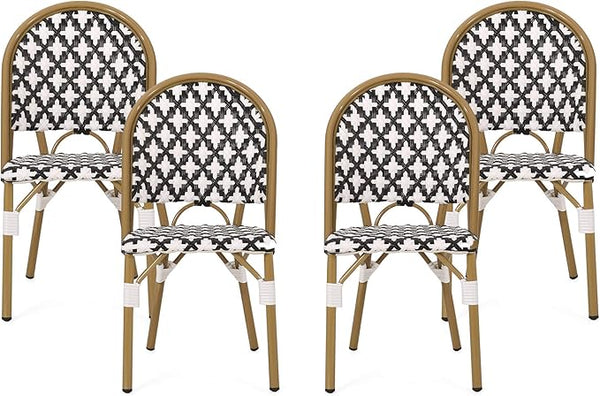 Christopher Knight Home Anastasia Outdoor French Bistro Chair (Set of 4), Black + White + Bamboo Print Finish - Photo 1