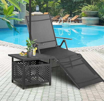 AECOJOY Black Metal Patio Table with Umbrella Hole, Outdoor Side End Table with Umbrella Hole, Small Outdoor Side End Coffe Table for Patio Deals, Pool Deck Umbrella Base Stand