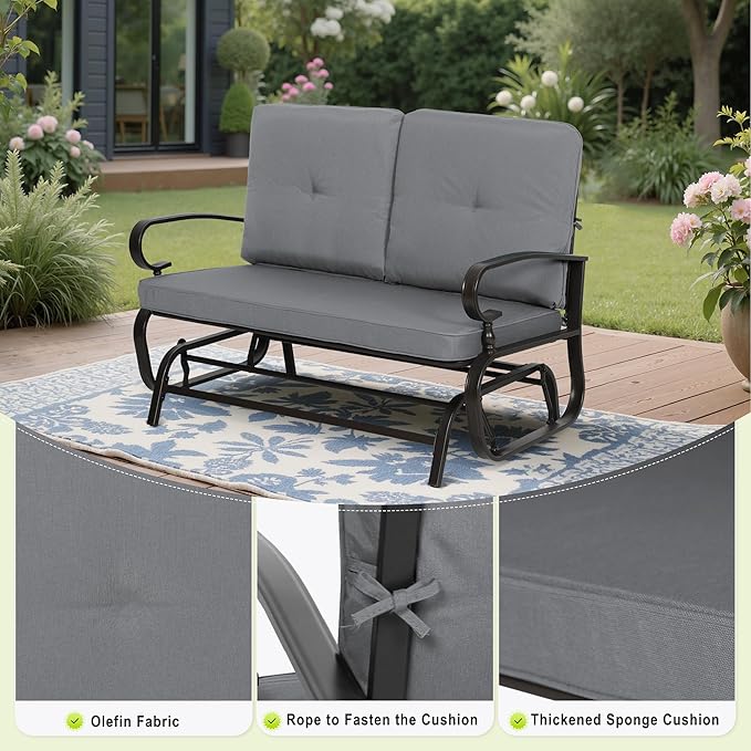 SUNCROWN Outdoor Swing Glider Chair, Patio 2 Seats Loveseat Rocking Chair with Cushions - Photo 8
