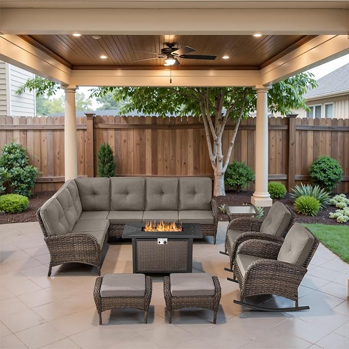Belord 8 Pieces Patio Conversation Set with 43” Propane Fire Pit Table - Photo 2