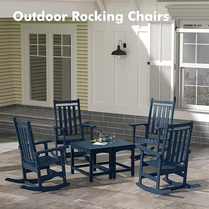 Oversized Outdoor Rocking Chair,All Weather Rocker Chair with More Comfortable Seat Panel for Porch Patio Outside(Navy Blue)