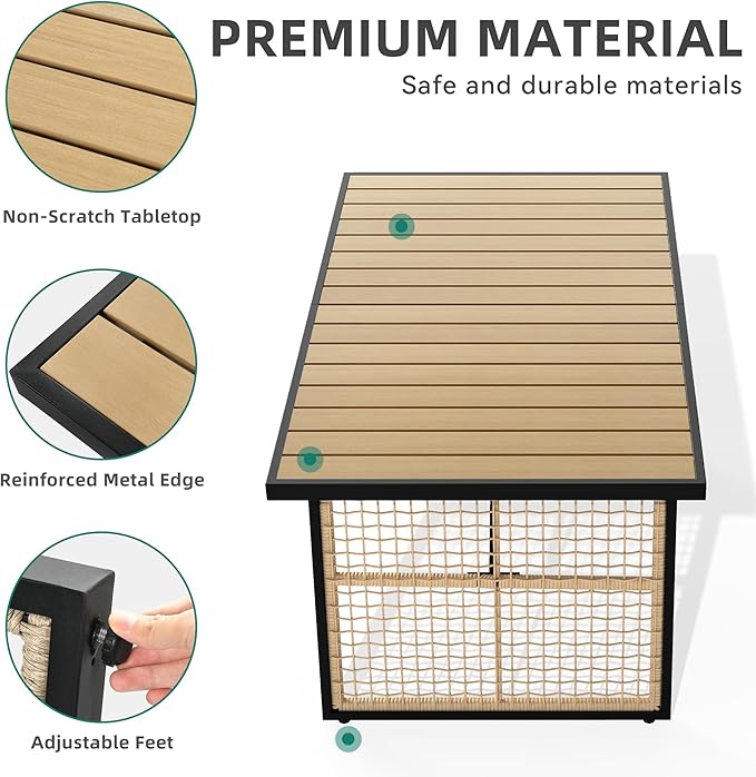 YITAHOME Dining Table 59.1"x34.3" Rectangular Patio Table with Metal Frame & Rattan Mesh All-Weather Outdoor Patio Dining Table for 6 Outdoor Table with Adjustable Feet for Outdoor/Indoor