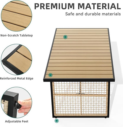 YITAHOME Dining Table 59.1"x34.3" Rectangular Patio Table with Metal Frame & Rattan Mesh All-Weather Outdoor Patio Dining Table for 6 Outdoor Table with Adjustable Feet for Outdoor/Indoor
