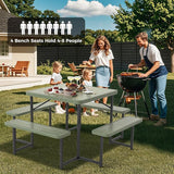 Giantex Picnic Table Bench Set for 4-8 People, 34" Outdoor Square Dining Table & 2 Benches w/Umbrella Hole - Photo 3