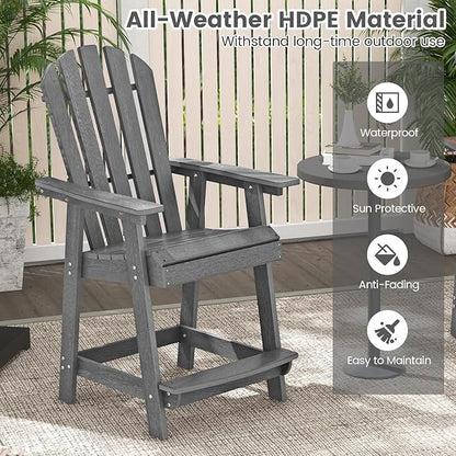 Giantex Tall Adirondack Chair Set of 2, HDPE Outdoor Bar Stools with Armrests, 4.5” Wide Footrest, Patio Adirondack Barstools, All-Weather Balcony Chairs for Poolside, Garden, Backyard (Grey)