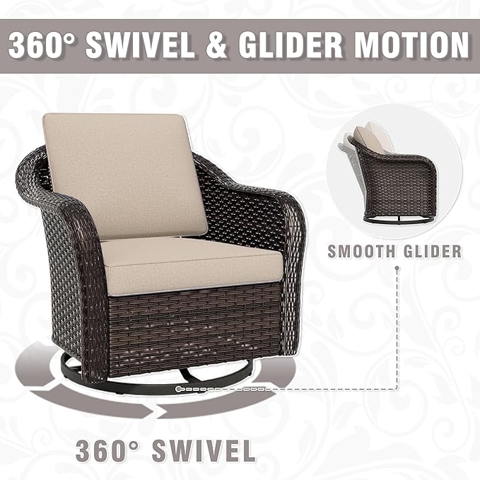 Outdoor Wicker Swivel Chair Set of 2, All-Weather Use Patio Rattan Chair with Seat and Back Cushion, Ideal for Porch - Photo 7