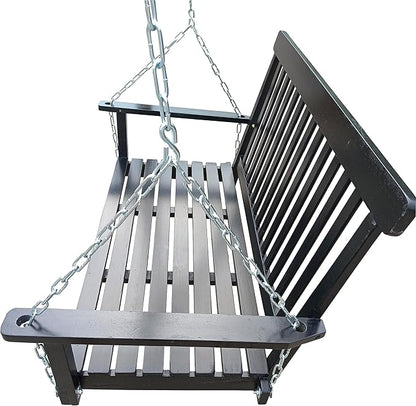 Bellemave Front Porch Swing Wood Hanging Bench with Armrests Outdoor Swing Chair with Chains, for Patio Backyard Poolside Garden Yard Sunroom, Easy to Assemble, Black Wood