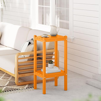 WestinTrends Malibu 36" Outdoor Adirondack HDPE 2-Tier Patio Side Table, Orange