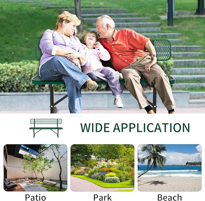 4/6/8 Feet Park Bench for Outside Heavy Duty Metal, Garden Benches Outdoor Bench with Backrest & Portable Frame - Photo 5