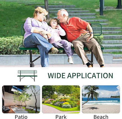 4/6/8 Feet Park Bench for Outside Heavy Duty Metal, Garden Benches Outdoor Bench with Backrest & Portable Frame, for Shopping Malls Stores Parks Patios Decks, Green