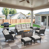Belord Patio Furniture Set with Fire Pit Table - 8 Piece Outdoor Wicker Furniture Set with 43" 50000 BTU Propane Fire - Photo 1