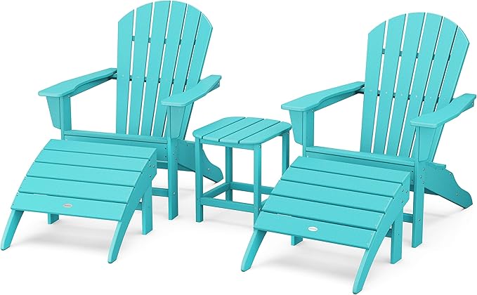 POLYWOOD South Beach 5-Piece Adirondack Chair Set with Side Table & Ottomans