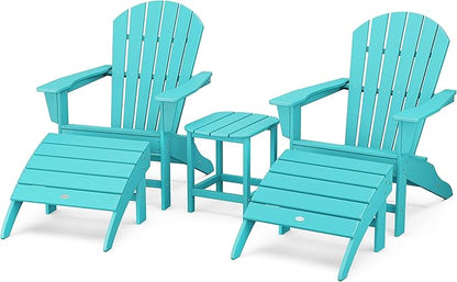 POLYWOOD South Beach 5-Piece Adirondack Chair Set with Side Table & Ottomans